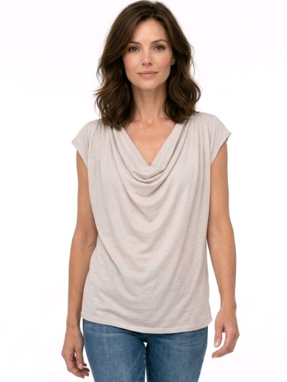 Barefoot Dreams Light Toupe Slub Burnout Draped Boxy Tee Size S